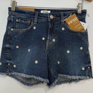 Kensie Women's Dark Blue Jean Shorts with Daisy Embroidery